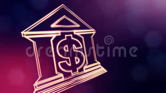 美元标志和银行徽记发光粒子的金融背景具有景深的3D环动画bokeh视频的预览图