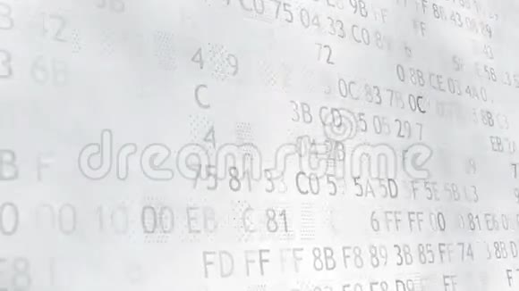 十六进制代码运行在计算机屏幕上的白色背景蓝色数字视频的预览图