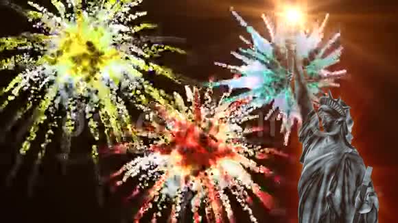 自由女神像和五颜六色的烟花视频的预览图