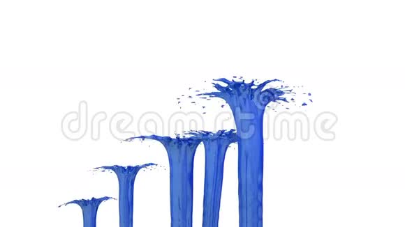 美丽的喷泉喷射液体像蓝色的油漆喷泉与许多液体流上升高3D渲染非常高视频的预览图