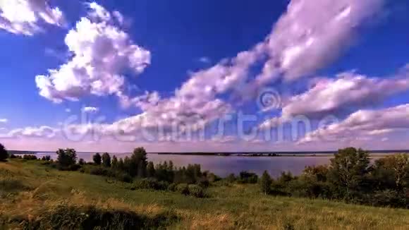 在夏季或秋季时洋岸和草甸的时间野生自然海岸和农村视频的预览图