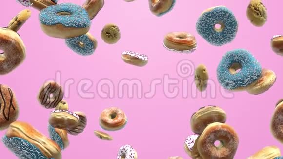 粉红色背景上的不同甜甜圈视频的预览图