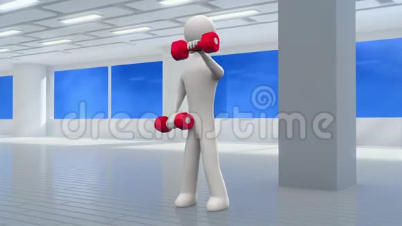 3D男子在健身房用哑铃锻炼视频的预览图