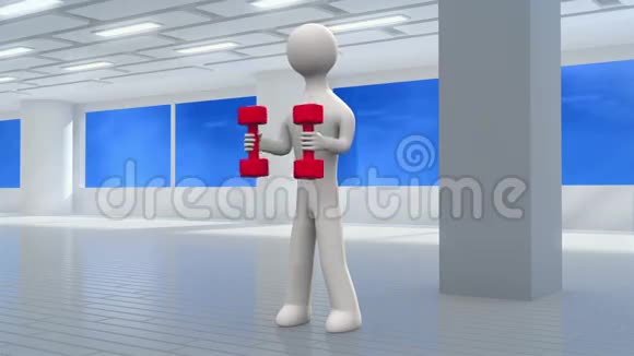 3D男子在健身房用哑铃锻炼视频的预览图