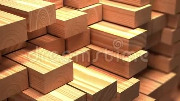 木材工业物体仓库的成品木梁或木板慢运动和循环三维动画视频的预览图