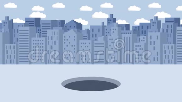 商人走路掉进大城市的洞里大都会建筑物掉进陷阱里商业概念循环动画视频的预览图
