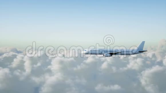 空中客车在云层中飞行旅行概念逼真的4K动画视频的预览图