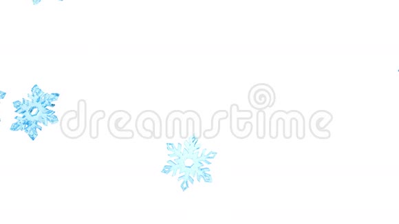 4淡蓝色的水晶雪花飘落在白色上视频的预览图