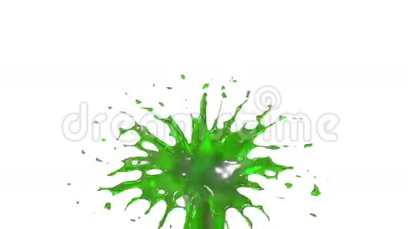 美丽的喷泉喷出的液体像绿色的果汁喷泉随着水流高高上升3D渲染非常高视频的预览图