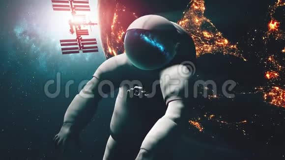 太空服宇航员在地球上飞行视频的预览图