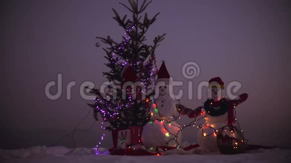 和雪人新年快乐雪人幸福的一对雪人庆典圣诞快乐新年快乐快乐视频的预览图