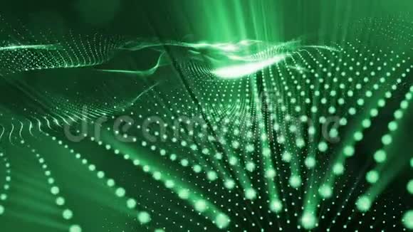 抽象的绿色循环背景发光粒子如克里斯马斯花环暗成分振荡发光视频的预览图