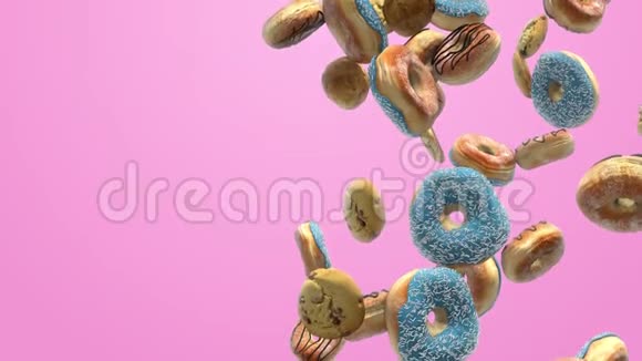 粉红色背景上的不同甜甜圈视频的预览图