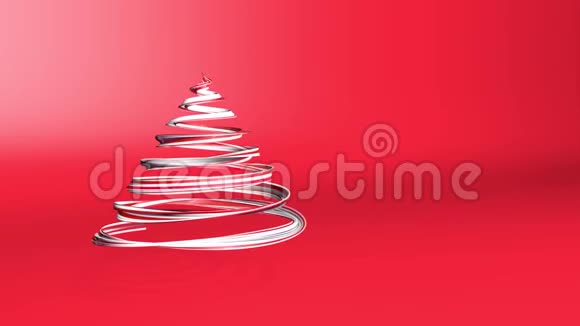 一条闪亮的节日丝带形成了一个旋转的圣诞树符号3D渲染圣诞明亮多汁的构图视频的预览图