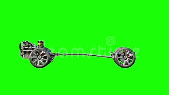 汽车底盘与发动机隔离开得很快汽车概念绿色屏幕现实的4k动画视频的预览图
