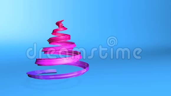 一条闪亮的节日丝带形成了一个旋转的圣诞树符号3D渲染圣诞明亮多汁的构图视频的预览图