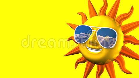 在黄色文字空间上戴着太阳镜的太阳视频的预览图