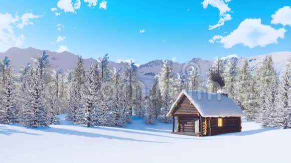 冬季雪覆盖高山屋视频的预览图