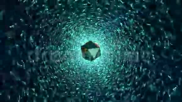 蓝色抽象隧道与飞行的多面件视频的预览图