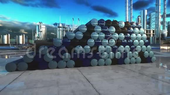 炼油厂附近的油桶真实的电影4k动画视频的预览图