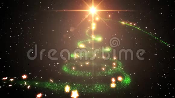 飘落的雪与淡淡的圣诞树视频的预览图