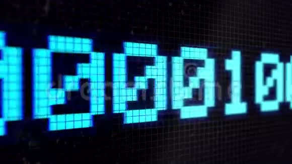 循环动画背景与运行线与二进制代码浅蓝色在黑色屏幕上像素4k无缝环视频的预览图