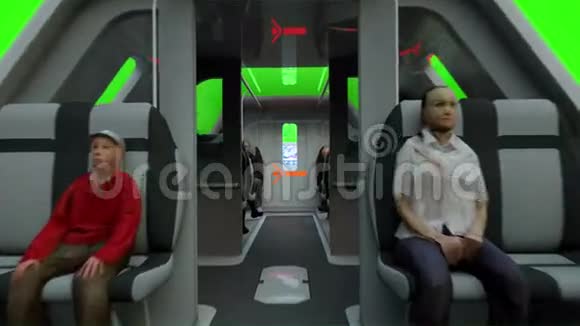 未来派乘客飞行巴士未来的运输绿屏4K动画视频的预览图