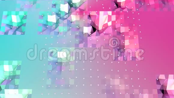 摘要简单的蓝色粉红色低聚三维表面和飞行白色晶体作为网络背景软几何低聚视频的预览图
