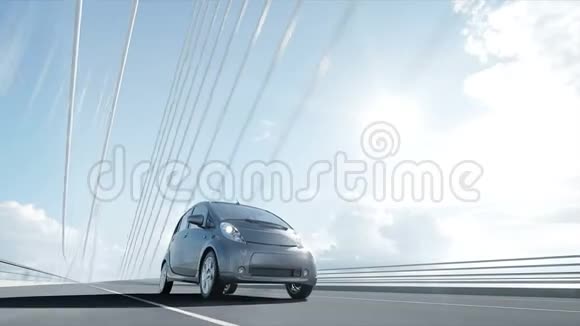 桥上电动汽车三维模型驾驶速度很快生态概念逼真的4K动画视频的预览图