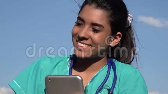 微笑着年轻的女护士视频的预览图