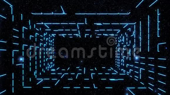 蓝色霓虹灯格栅房环境与星际图形背景视频的预览图