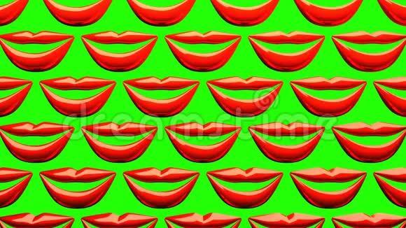 绿色背景下许多红吻唇视频的预览图