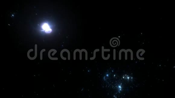 在外层空间飞行成一个蓝色的动态星云视频的预览图