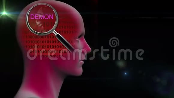 一个人用放大镜在DEMON字上的轮廓视频的预览图