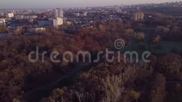 飞越城市的秋天公园视频的预览图