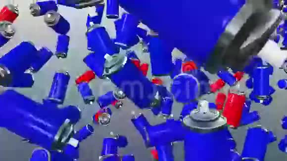 蓝色和红色的飞行彩色喷雾罐视频的预览图