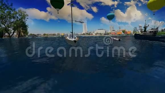 吉达商业中心与海滨和白天的船只视频的预览图
