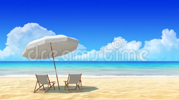 旅游度假度假沙滩上的沙滩椅和雨伞视频的预览图