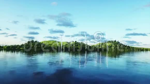 风力涡轮机空中观景蒙德富景观现实的4k动画视频的预览图