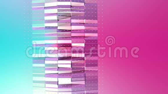 抽象简单的蓝色粉红色低聚三维表面和飞行白色晶体作为超现实景观软几何低聚视频的预览图