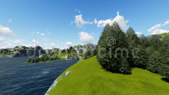 绿山与森林和草坪三维渲染视频的预览图