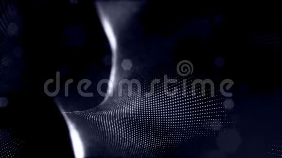 形成曲线表面复杂结构时变波的发光粒子的Scifi蓝色背景视频的预览图