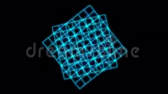 旋转蓝色方格技术数据几何背景视频的预览图