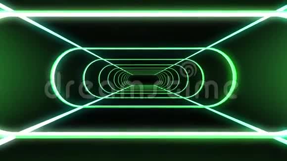 无止境的霓虹灯肋骨灯抽象的网络隧道飞行运动图形动画背景无缝循环新质量视频的预览图
