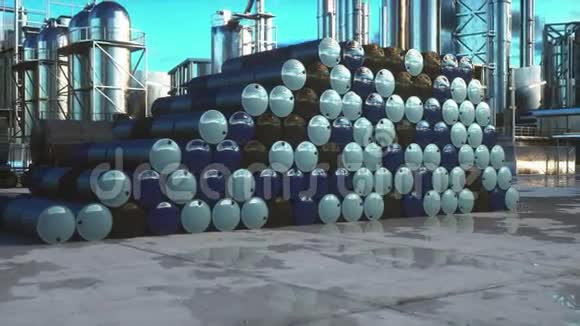 炼油厂附近的油桶真实的电影4k动画视频的预览图