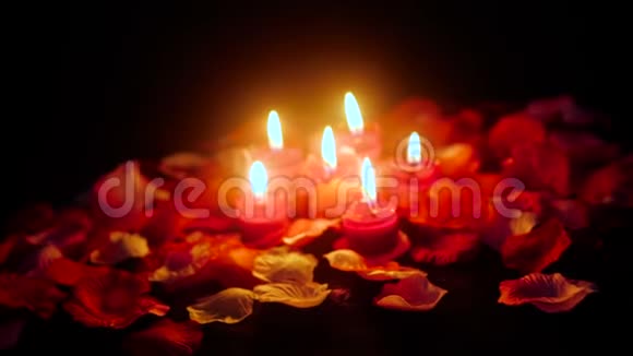 用蜡烛燃烧情人节的花瓣片段视频的预览图