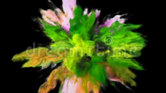 彩色爆炸彩色绿色粉红色烟雾爆炸流体粒子阿尔法哑光视频的预览图
