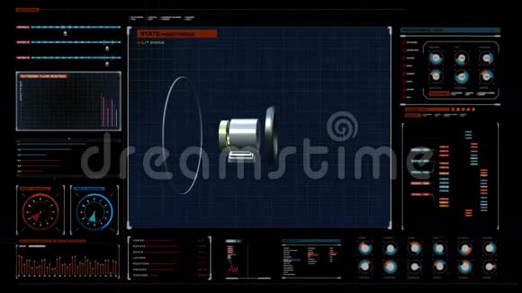汽车技术收集零件制造发动机侧视在数字显示面板中用户界面视频的预览图