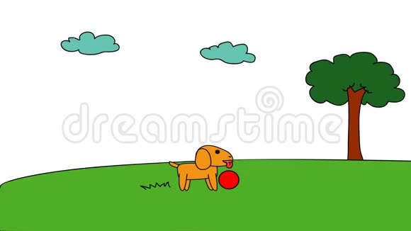 一幅幼儿园的动画漫画画着一个幸福家庭中的孩子由父母父母和他的宠物狗播放视频的预览图
