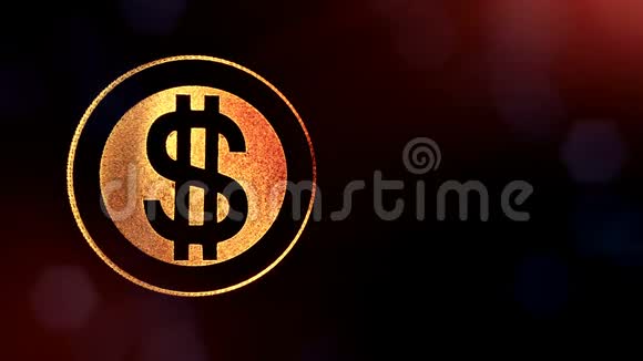 美元在戒指上签名发光粒子的金融背景3D循环动画具有景深bokeh和复制视频的预览图